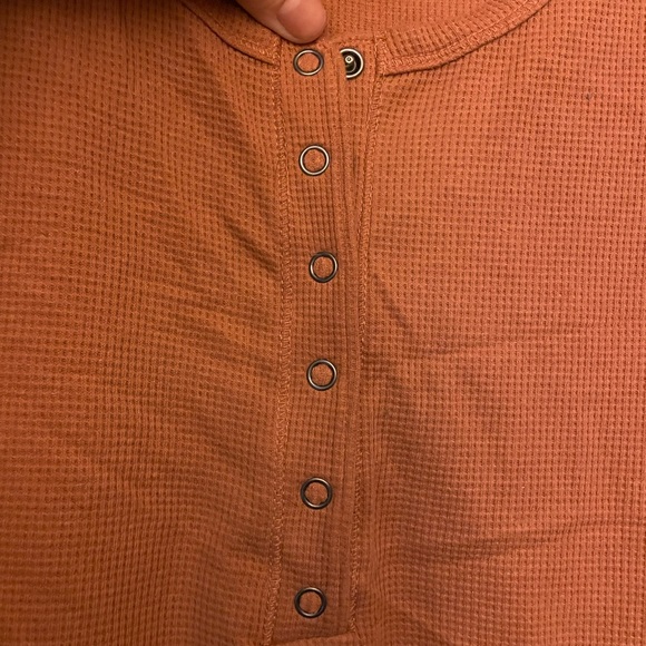Dusty Salmon colored Henley waffle long sleeve top - Picture 2 of 3